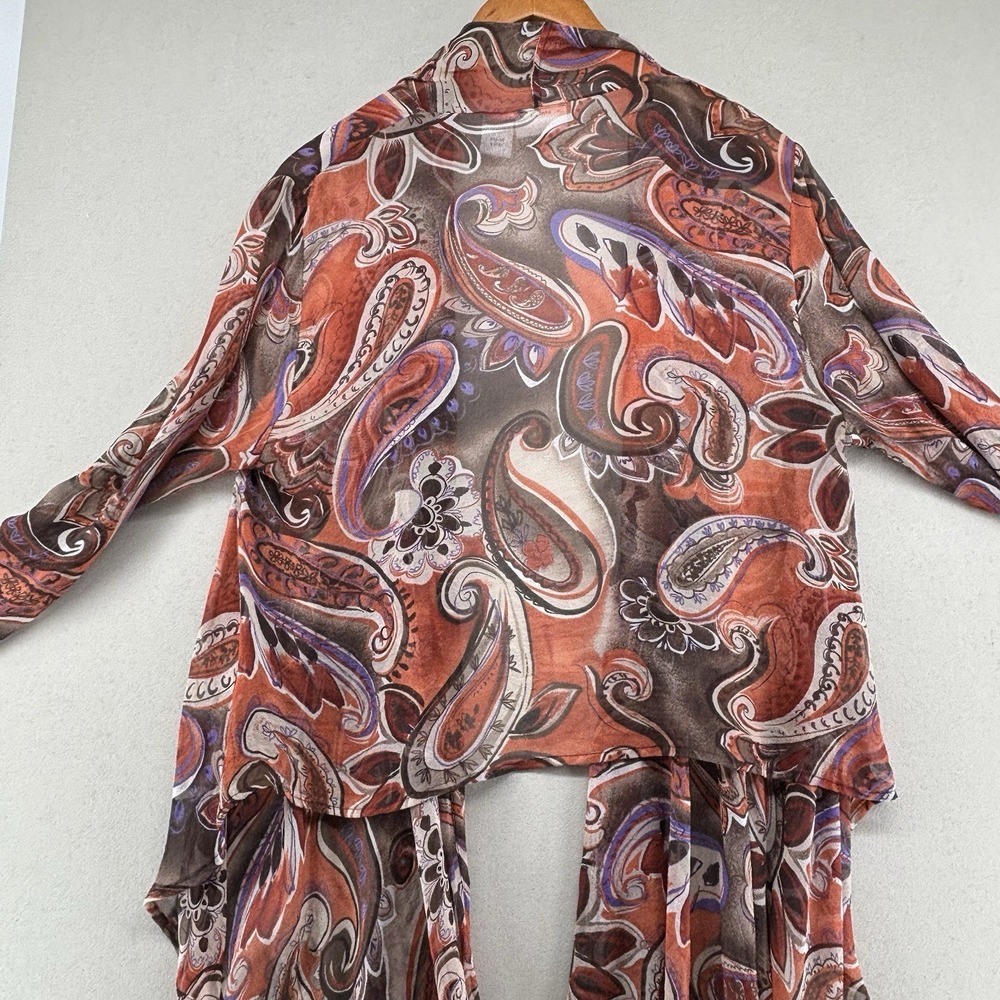 UNITS 100% Silk Sheer Waterfall Paisley Kimono Duster Cardigan Artsy Size L VTG - Picture 9 of 10